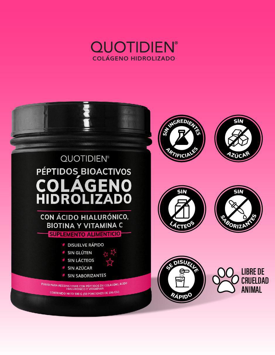 Colágeno Hidrolizado con Biotina y Ácido Hialurónico Quotidien sabor natural de 500 g