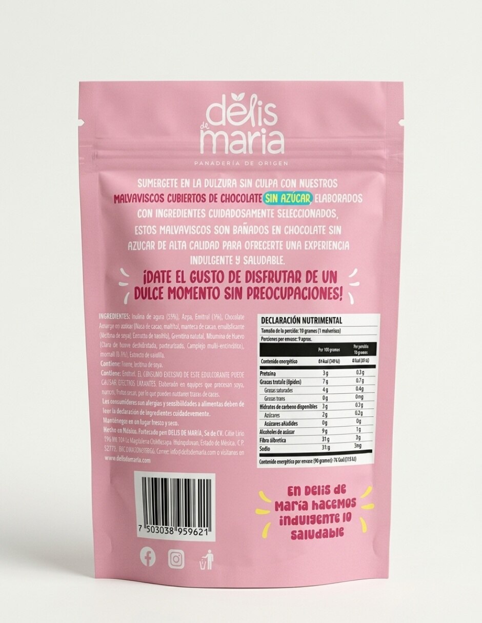 Paquete de snacks Malvaviscos Delis de María Cubiertos de Chocolate 3