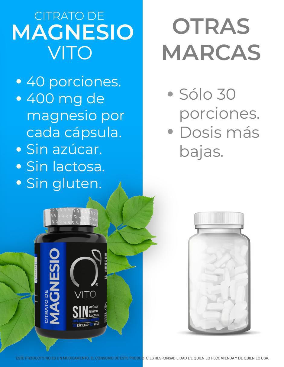 Citrato de Magnesio | 400 mg – (40 Porciones) | Suplemento de Magnesio Vito - Vitaminas Totales de 400 cápsulas