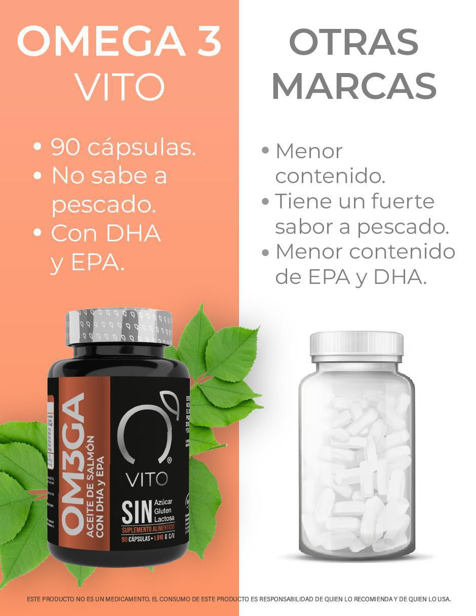 Omega 3 | VITO | Suplemento de Aceite de Salmón Noruego con DHA y EPA c/u Vito - Vitaminas Totales de 90 cápsulas