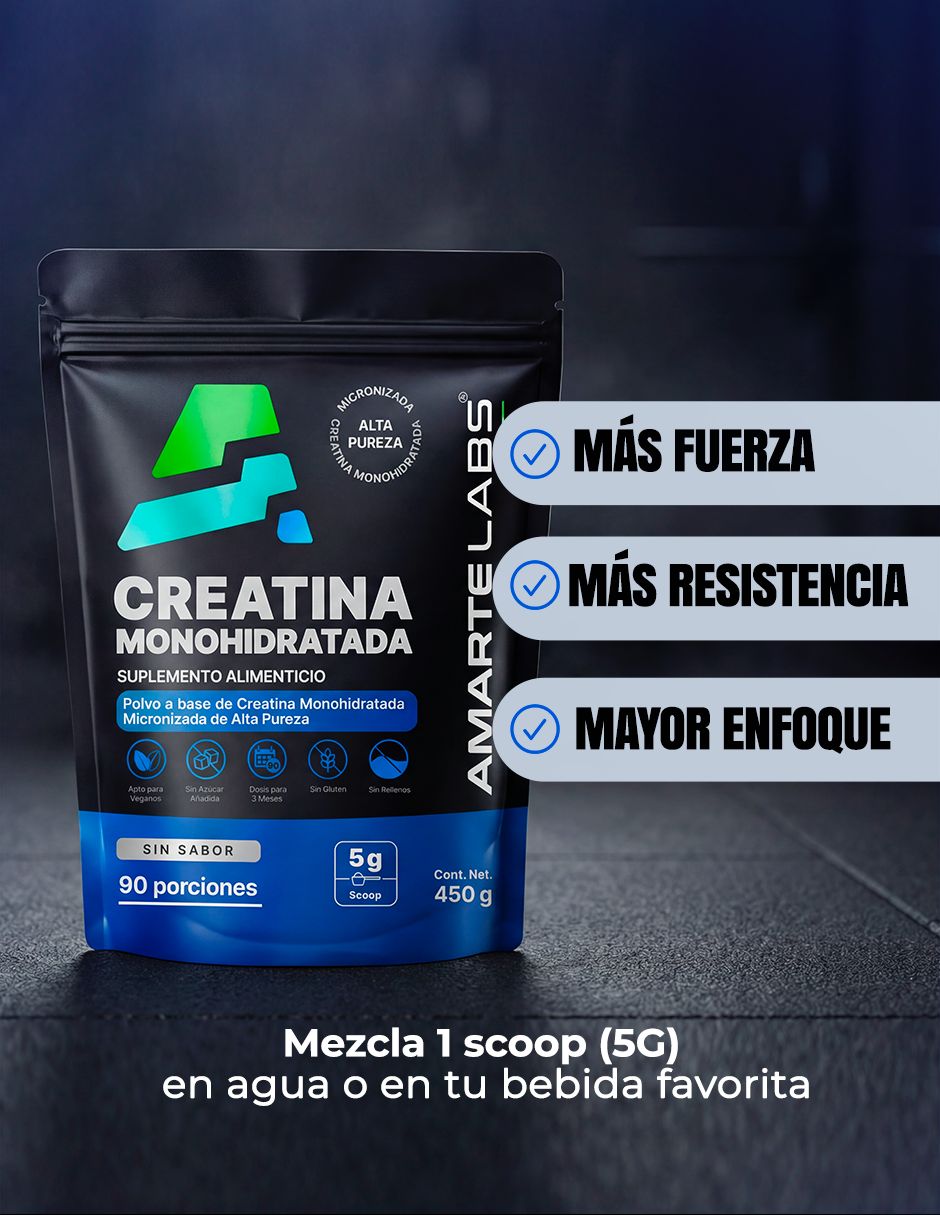 Creatina Monohidratada Micronizada de alta pureza en polvo rendimiento y fuerza Amarte Labs de 300 g