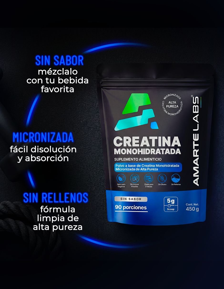 Creatina Monohidratada Micronizada de alta pureza en polvo rendimiento y fuerza Amarte Labs de 300 g