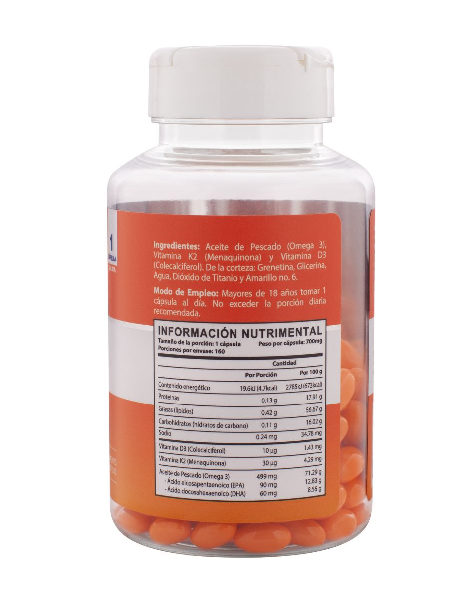 Vitamina D3 + K2 con omega 3 de 160 cápsulas