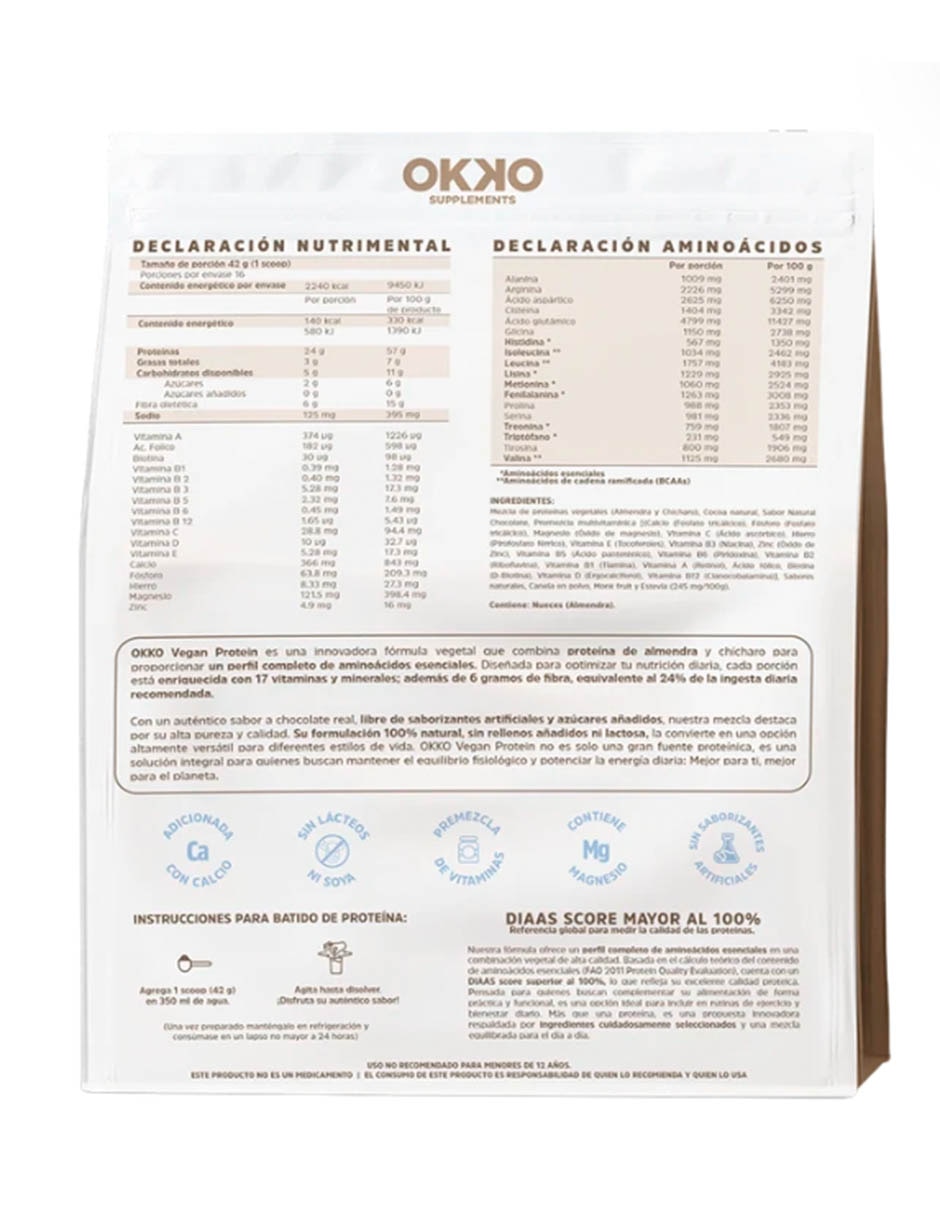 Suplementos alimenticios vegan protein con vitaminas y minerales sabor chocolate 3