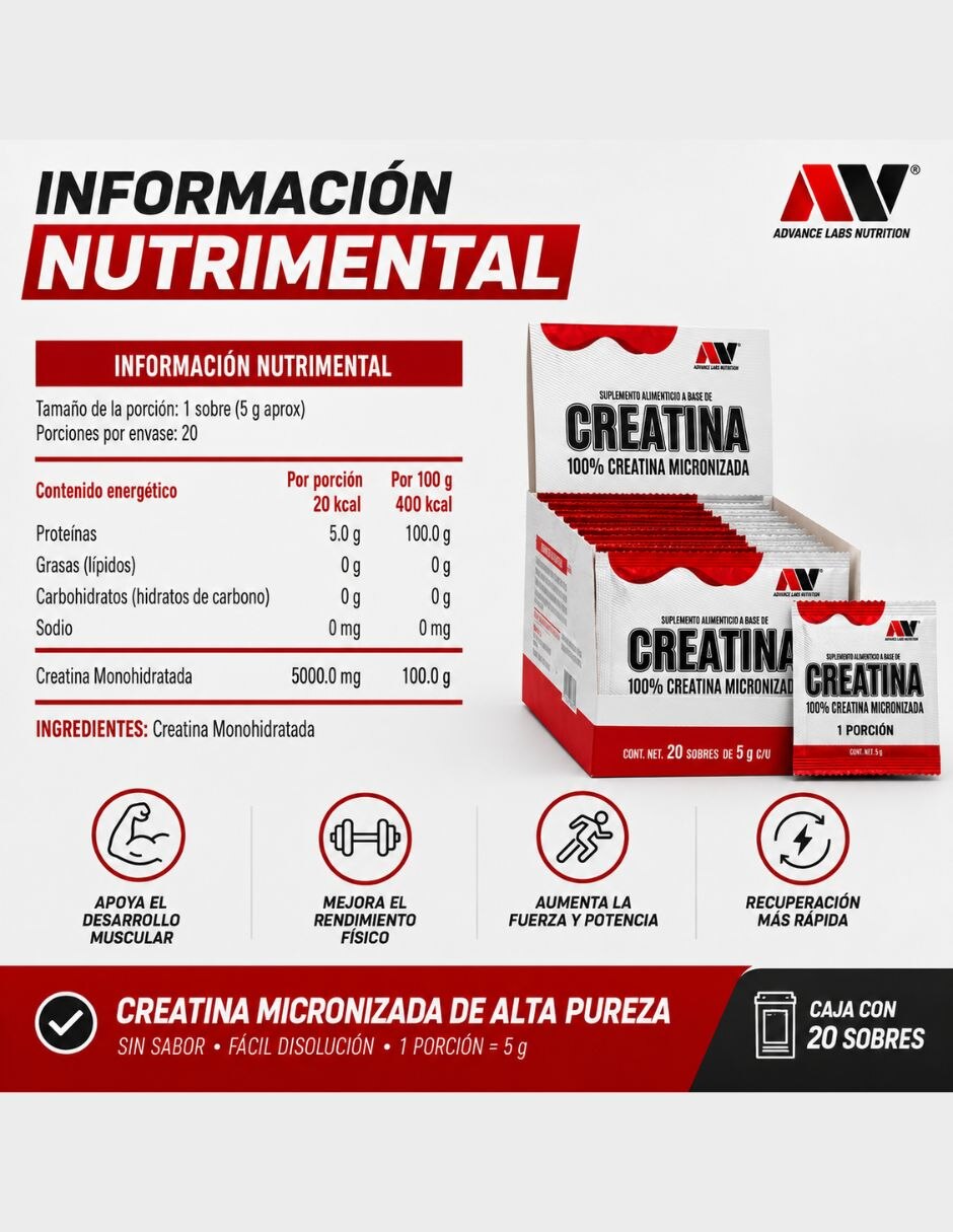 Creatina con creatina monohidratada micronizada 5 g 5