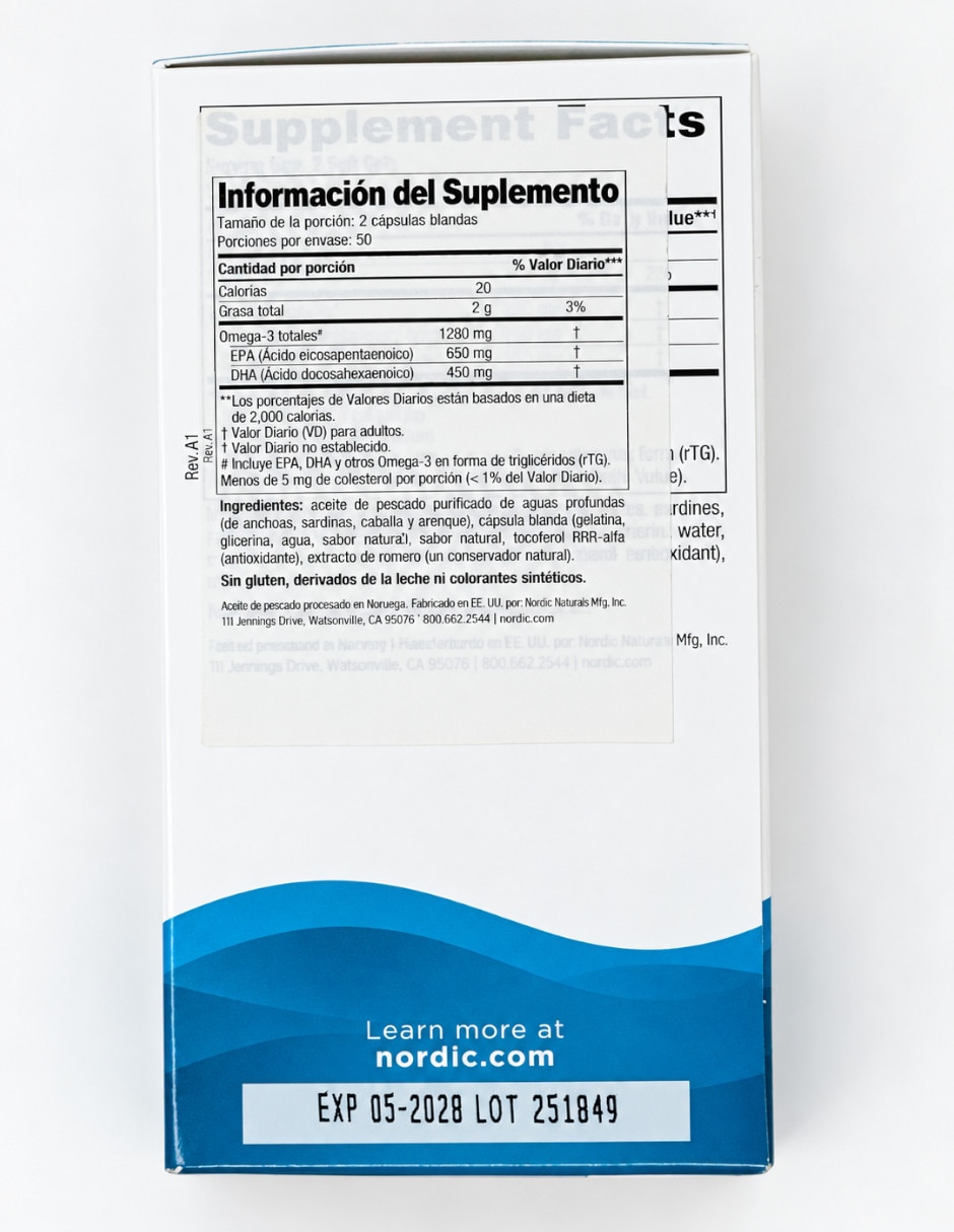 Aceite de pescado con omega 3 con EPA y DHA sabor limón de 100 cápsulas