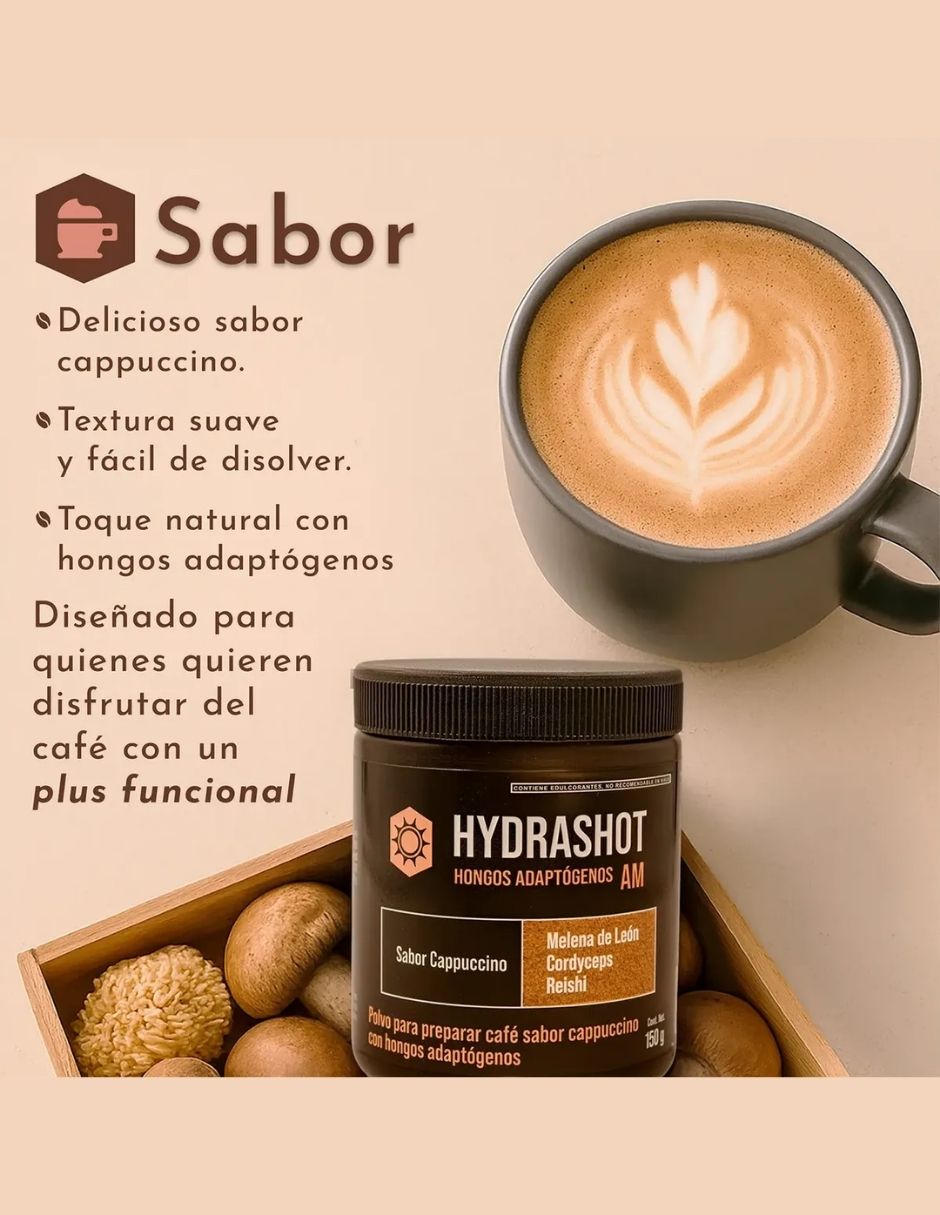 cafe cappuccino polvo funcional 150g Hydrashot con hongo de melena de león 4
