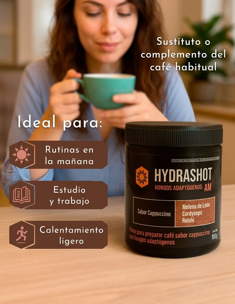 cafe cappuccino polvo funcional 150g Hydrashot con hongo de melena de león 5