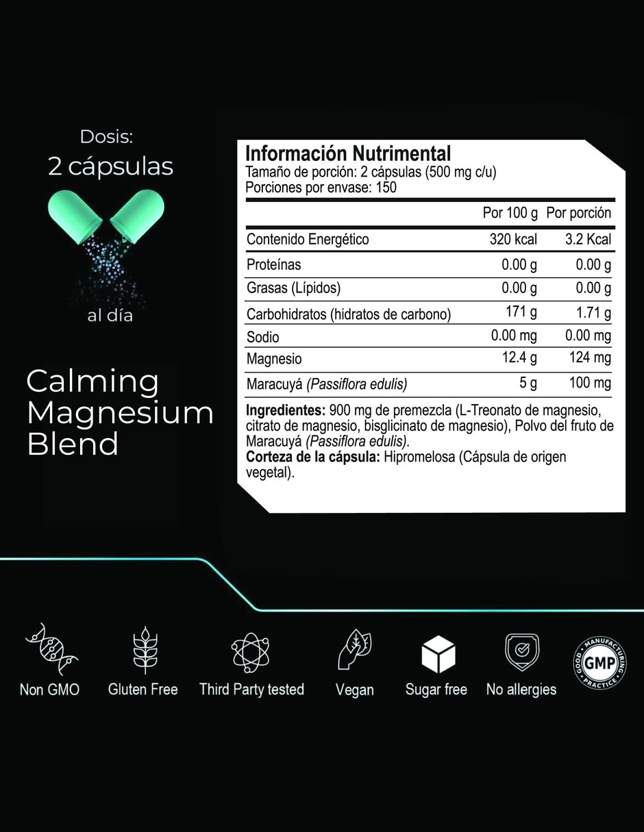 Calming Blend con L-treonato de magnesio, citrato de magnesio de 300 cápsulas 5