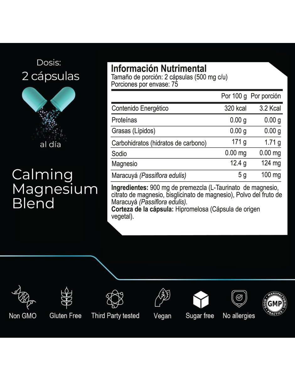 Calming Magnesium Ultra Pure Blend con L-treonato de magnesio y citrato de magnesio de 150 cápsulas 8