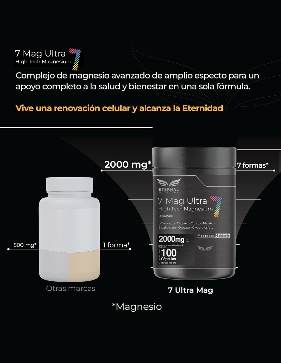 Seven Mag Ultra con magnesium mix, oxido, glicinato, gluconato y citrato de magnesio de 100 cápsulas 2