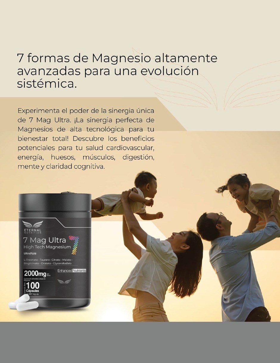 Seven Mag Ultra con magnesium mix, oxido, glicinato, gluconato y citrato de magnesio de 100 cápsulas 3