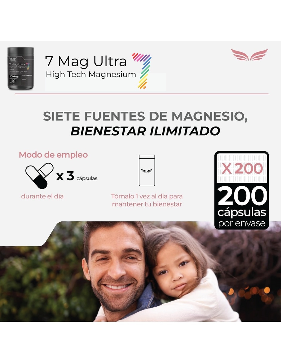 Seven Mag Ultra con magnesium mix, oxido, glicinato, gluconato y citrato de magnesio de 100 cápsulas 6