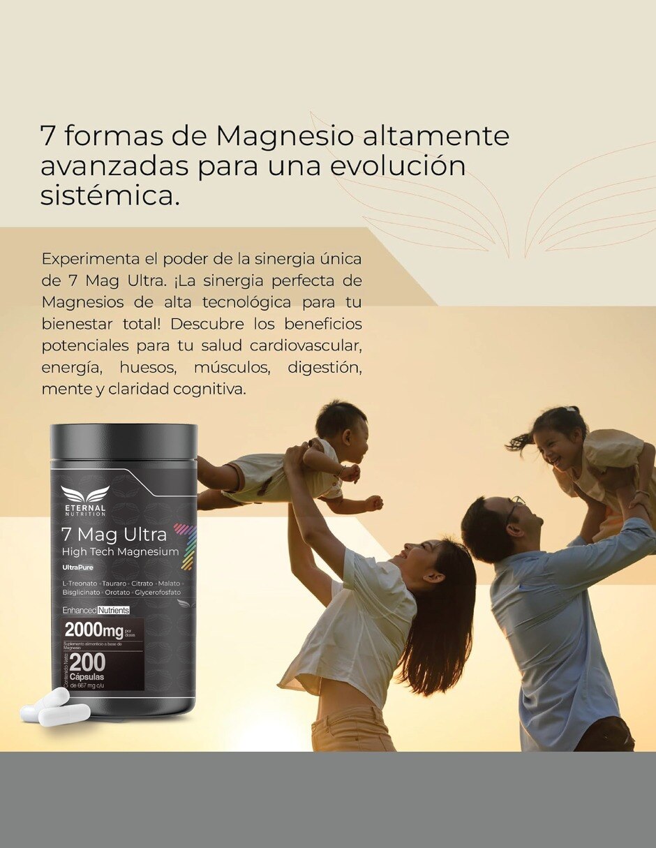 Seven Mag Ultra con magnesium mix con Magnesios: oxido, glicinato, gluconato y citrato de Mmagnesio de 200 cápsulas 2