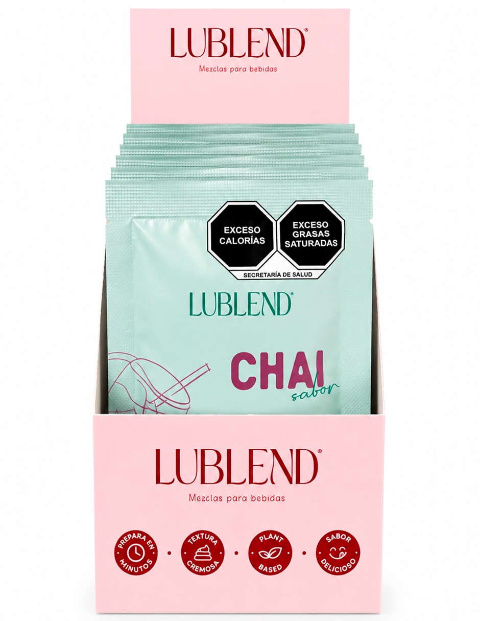 Bebida en polvo Caja con 10 sobres de individuales Sabor Chai de 50 g cada uno rinde hasta 24 bebidas Bebida en polvo Caja con 10 sobres de individuales Sabor Chai de 50 g cada uno rinde hasta 24 bebidas