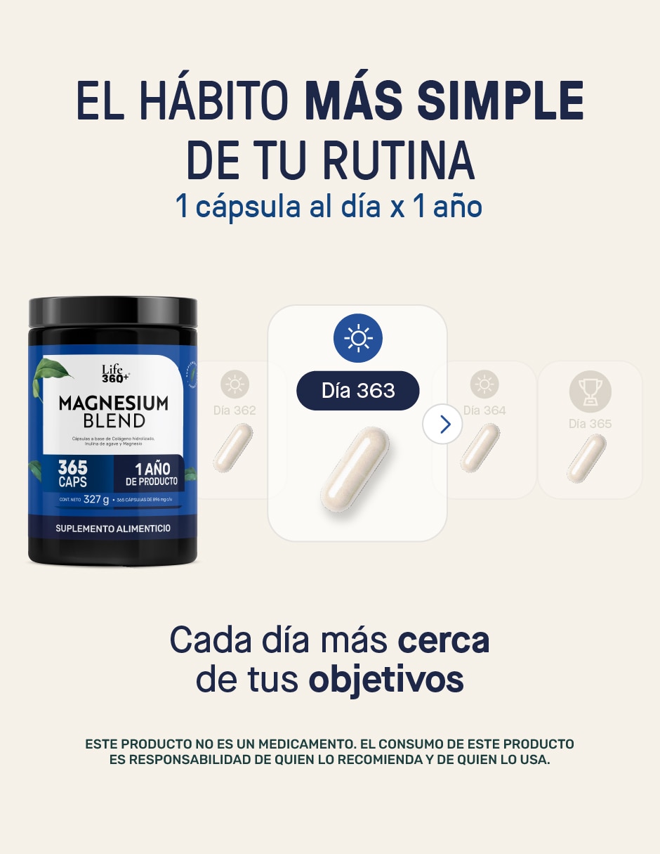 Magnesium Blend Óxido Glicinato Gluconato y Citrato LIFE 360+ con magnesio de 365 cápsulas 4