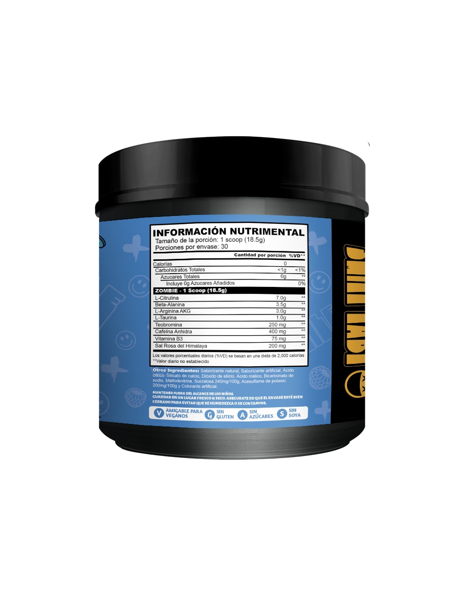 Energizante Zombie con cafeína sabor Mora azul de 567 g