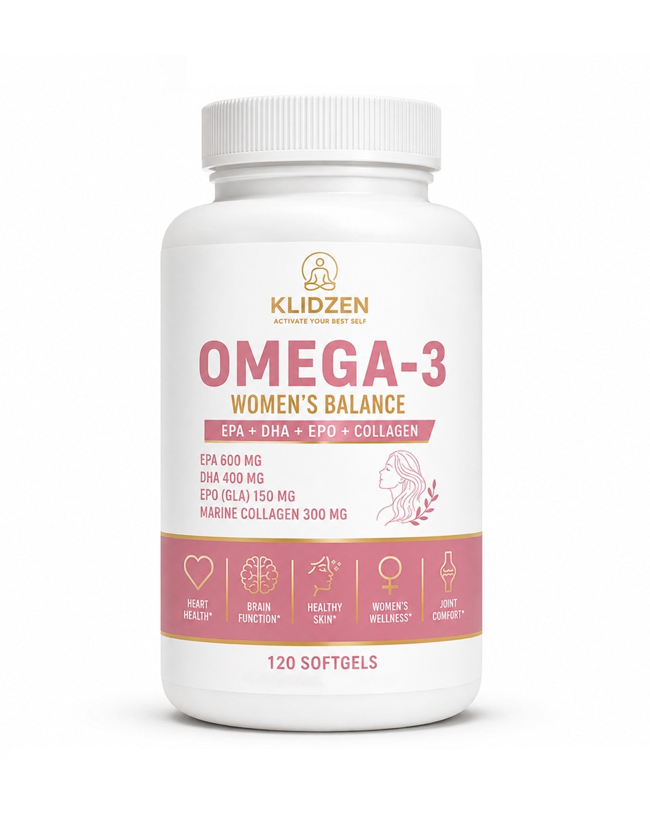 Omega 3 para mujer con colágeno marino hidrolizado sin Regusto ni Reflujo con Omega 3, DHA, EPA y Vitamina E sabor limón de 120 Softgels