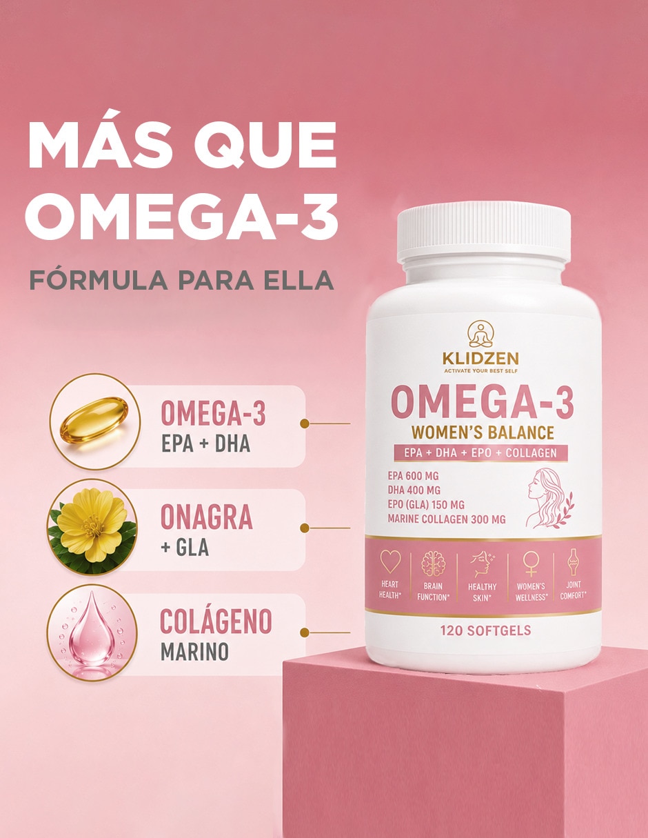 Omega 3 para mujer con colágeno marino hidrolizado sin Regusto ni Reflujo con Omega 3, DHA, EPA y Vitamina E sabor limón de 120 Softgels