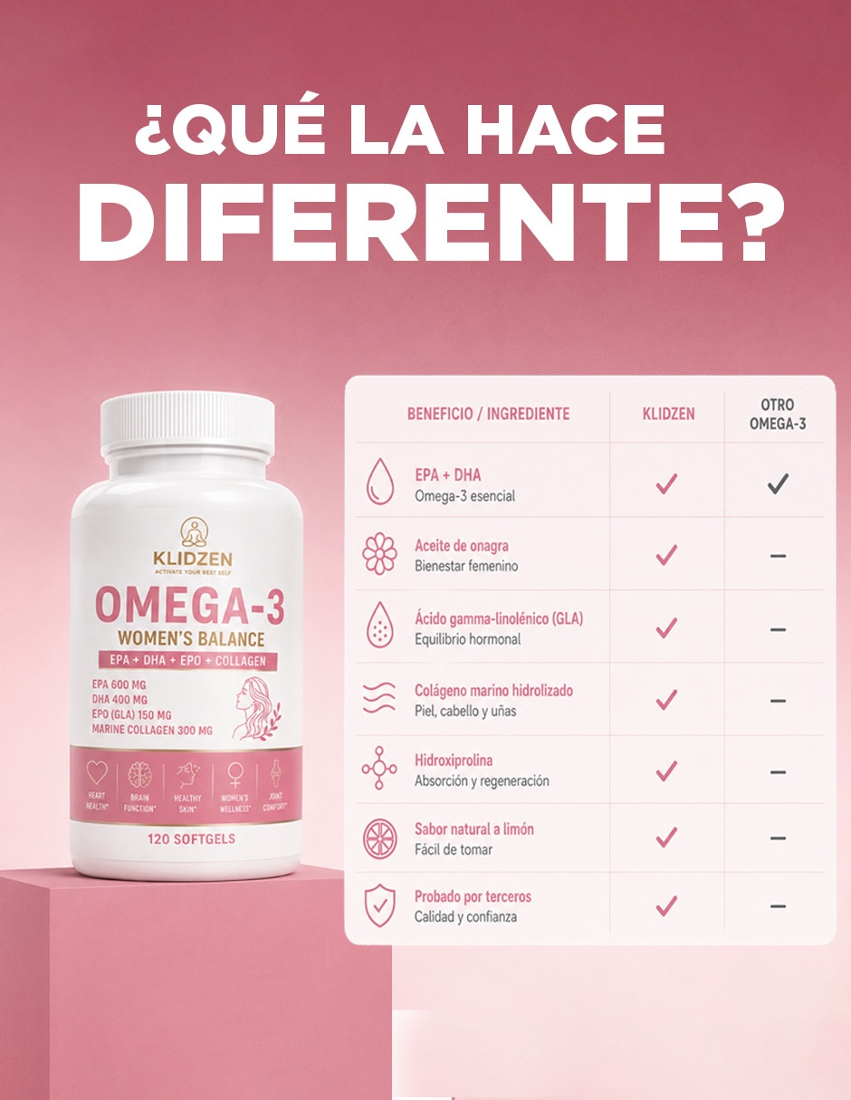 Omega 3 para mujer con colágeno marino hidrolizado sin Regusto ni Reflujo con Omega 3, DHA, EPA y Vitamina E sabor limón de 120 Softgels