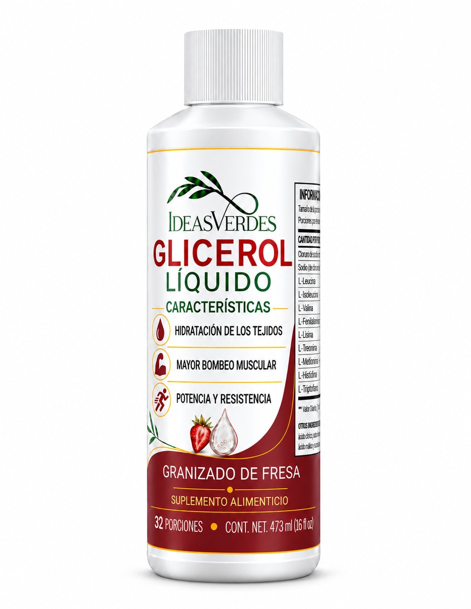 Glicerol Líquido IDEAS VERDES con 120 Billones de Probióticos 11 Cepas de Probióticos Prebióticos Inulina de Agave y Sábila (Áloe Vera) sabor Fresa de Glicerol Líquido IDEAS VERDES con 120 Billones de Probióticos 11 Cepas de Probióticos Prebióticos Inulina de Agave y Sábila (Áloe Vera) sabor Fresa de