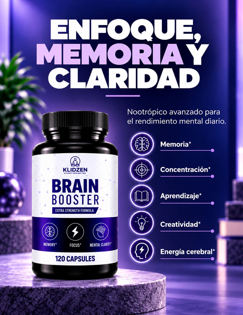 Nootrópico con Bacopa + ingredientes Naturales + Complejo B | Brain Booster Extra Strength KLIDZEN con Glucosamina Vitamina A Vitamina C Vitamina E Vitamina B6 Zinc Selenio MS y Tiamina sabor Sin sabor de