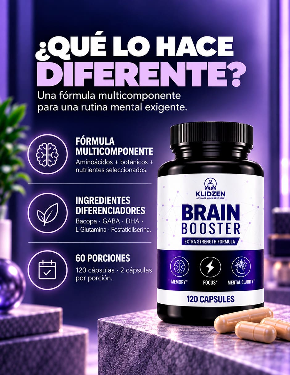 Nootrópico con Bacopa + ingredientes Naturales + Complejo B | Brain Booster Extra Strength KLIDZEN con Glucosamina Vitamina A Vitamina C Vitamina E Vitamina B6 Zinc Selenio MS y Tiamina sabor Sin sabor de 5
