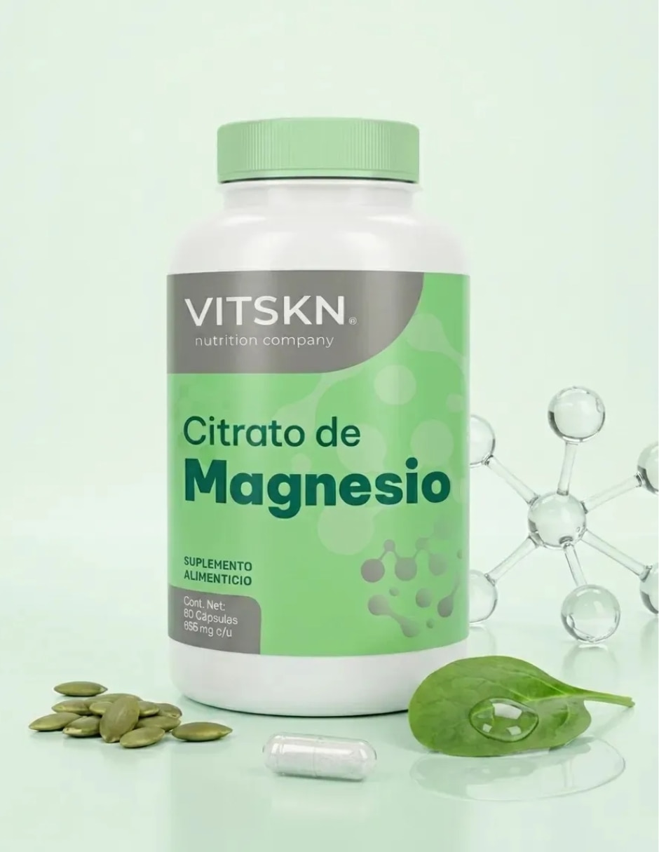 Citrato De Magnesio 60 Cápsulas VitSkn Sin Sabor con Citrato de Magnesio sabor Sin sabor de 4