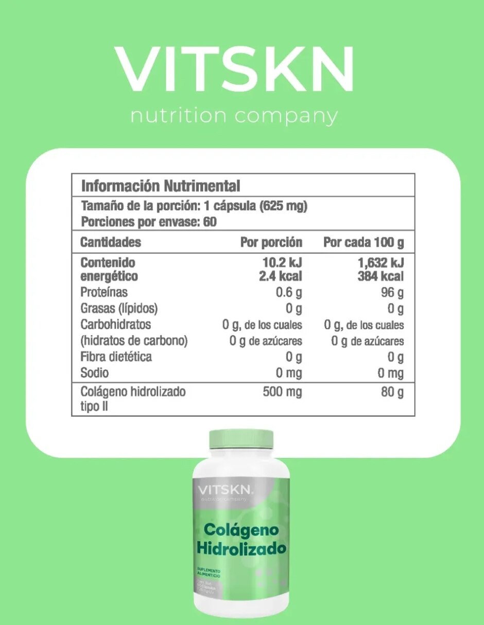 Colágeno Hidrolizado VitSkn 60 Cápsulas Sin Sabor con Colágeno Hidrolizado sabor Sin sabor de 2
