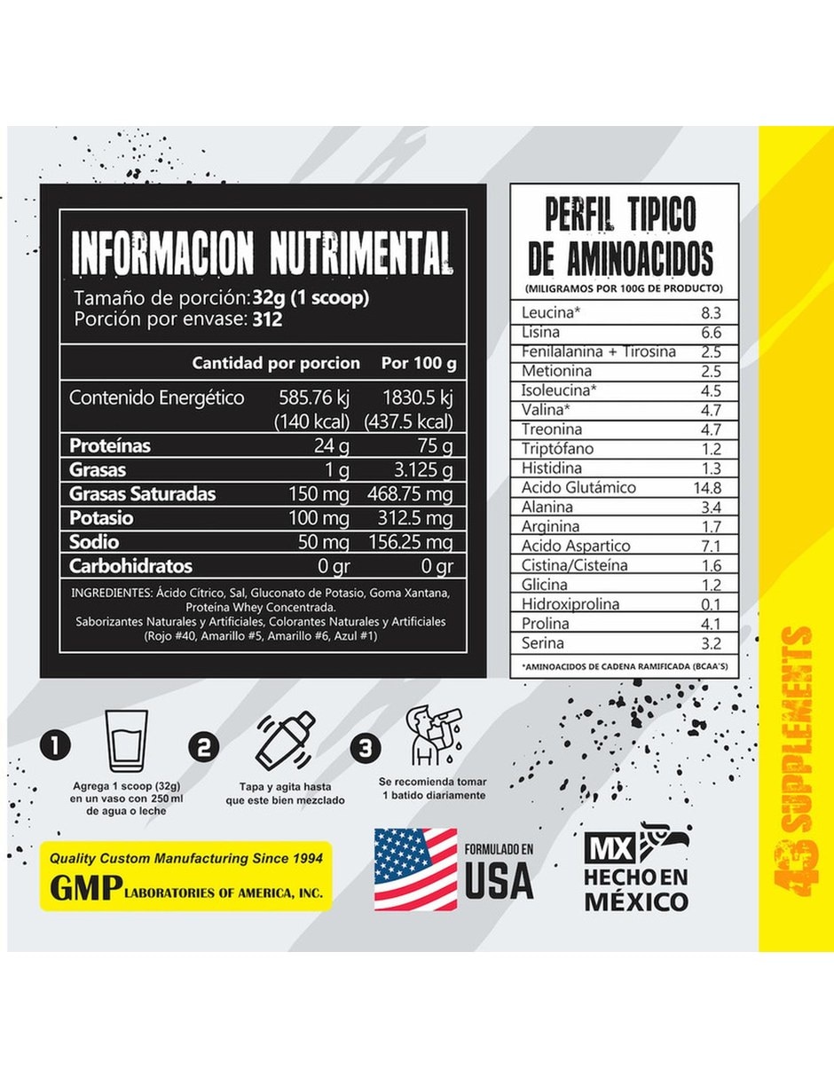 Proteina Hidrolizada Zero Carbohidratos 10KG Sabor Fresa 43 SUPPLEMENTS con Proteína de suero de leche sabor Fresa de 3