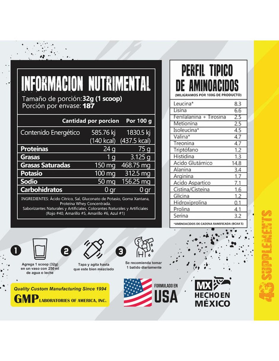 Proteina hidrolizada zero carbohidratos 6 kg Sabor Chocolate 43 SUPPLEMENTS con Proteína de suero de leche sabor Chocolate de 2