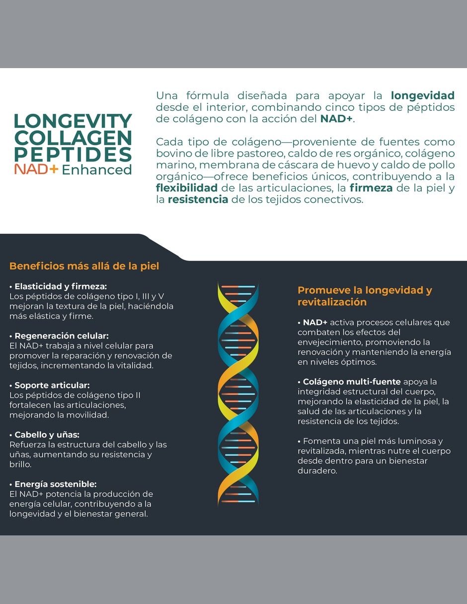 Colágeno Hidrolizado Tipos I II III V y X con NAD+ 3 000 mg 270 Cápsulas 2