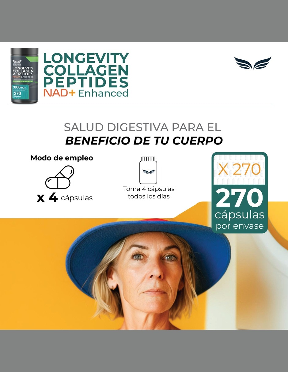 Colágeno Hidrolizado Tipos I II III V y X con NAD+ 3 000 mg 270 Cápsulas 6