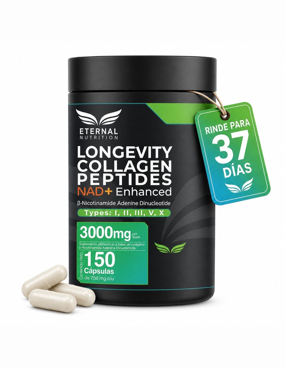 Colágeno Hidrolizado Tipos I II III V y X con NAD+ 3 000 mg 150 cápsulas Colágeno Hidrolizado Tipos I II III V y X con NAD+ 3 000 mg 150 cápsulas