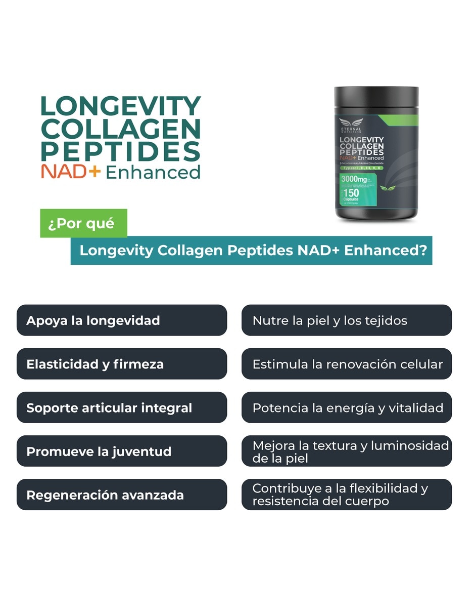 Colágeno Hidrolizado Tipos I II III V y X con NAD+ 3 000 mg 150 cápsulas 5
