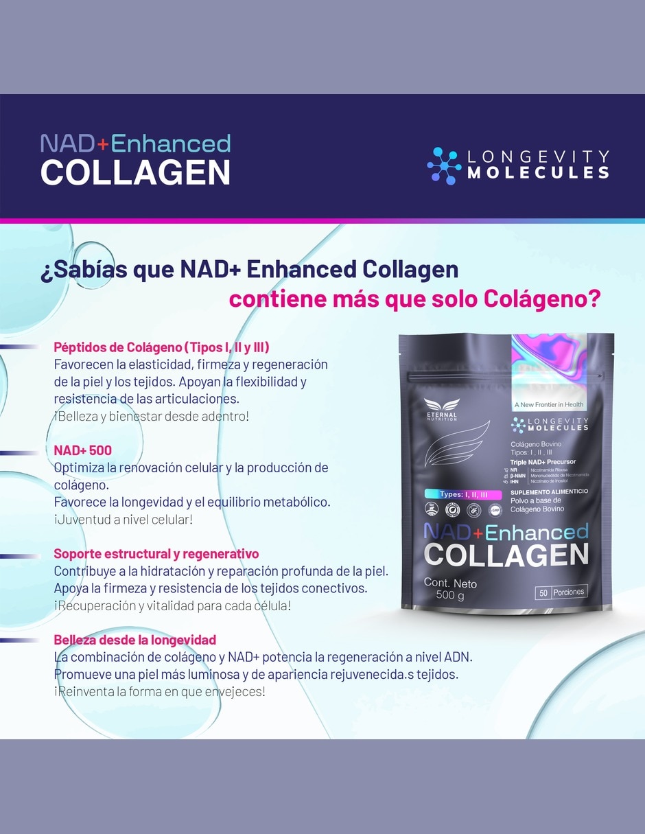 Péptidos de colágeno hidrolizado bovino con NR NMN IHN de 500 g 6