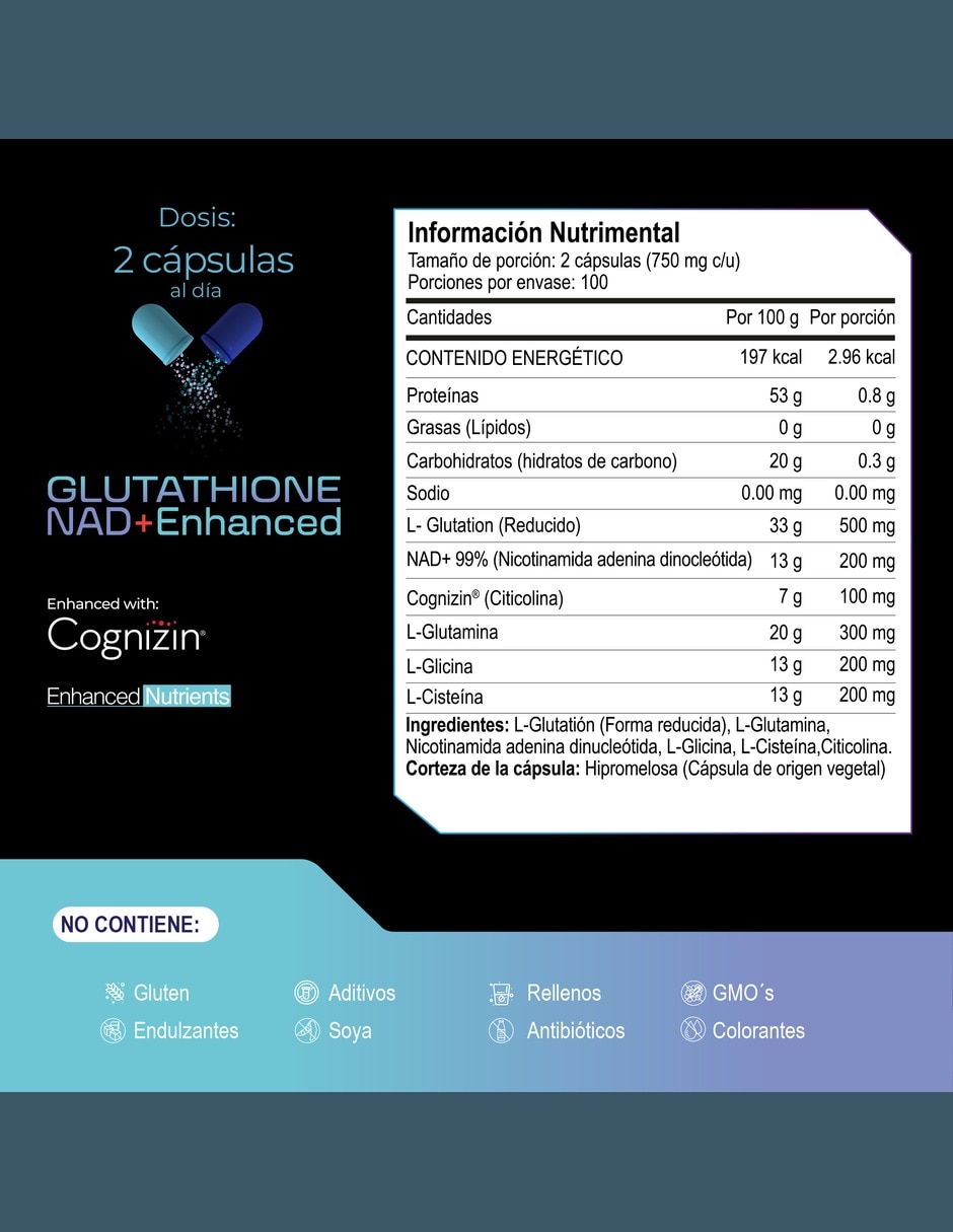 L-Glutatión reducido de 200 cápsulas 2