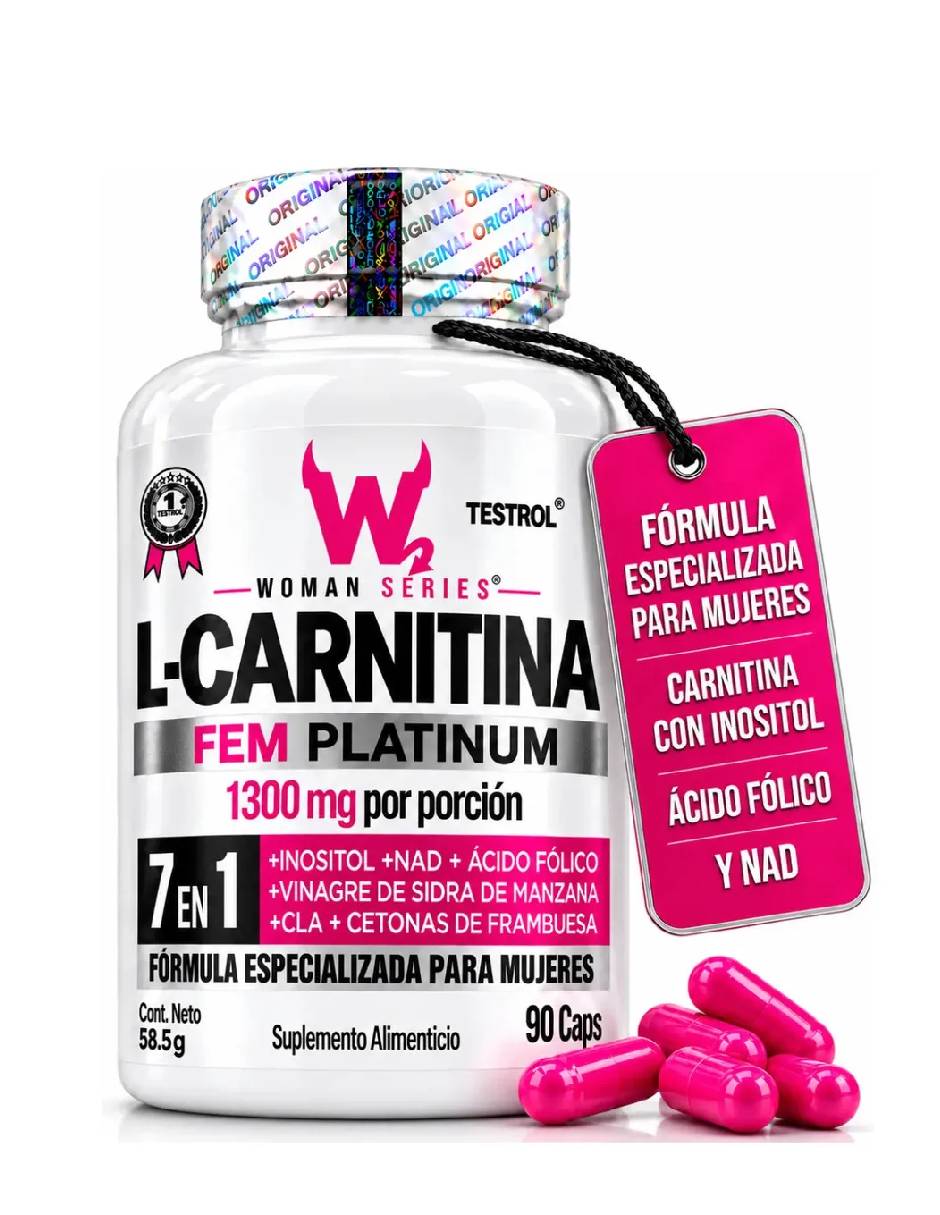 L-Carnitina Platinum Woman series con Tartrato sabor natural de 90 cápsulas
